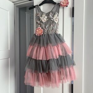 Source Unknown Pink and Gray Layered Kids Dress